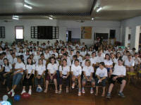 Some of nearly 700 teens from Catholic church hearing Gospel